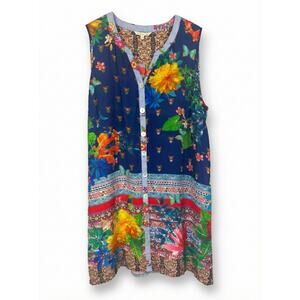 John Mark Women's L Artsy Boho Eclectic Butterfly Floral Button Whimsical Tunic